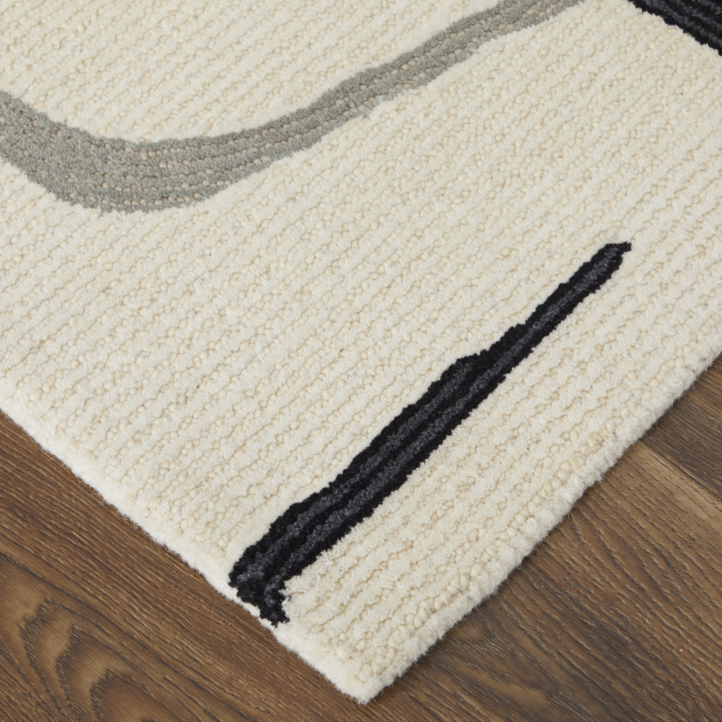 10" X 14" Gray and Ivory Wool Abstract Hand Tufted Area Rug