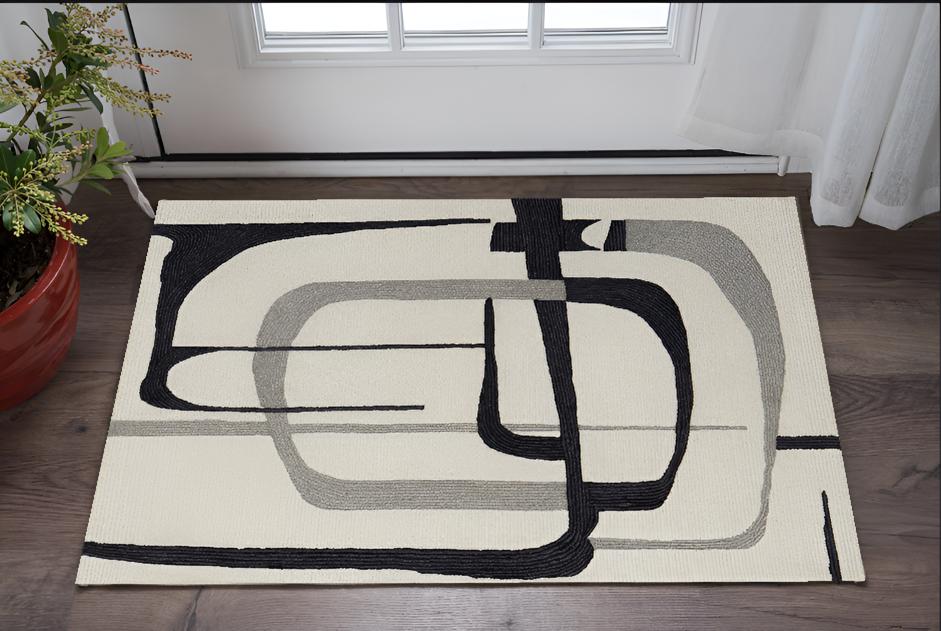 2" X 3" Gray and Ivory Wool Abstract Hand Tufted Area Rug