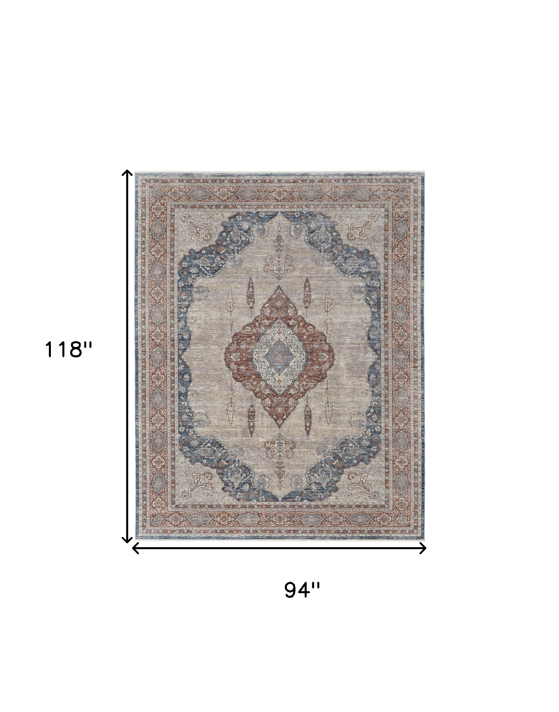 8" X 10" Gray Red And Blue Floral Power Loom Stain Resistant Area Rug