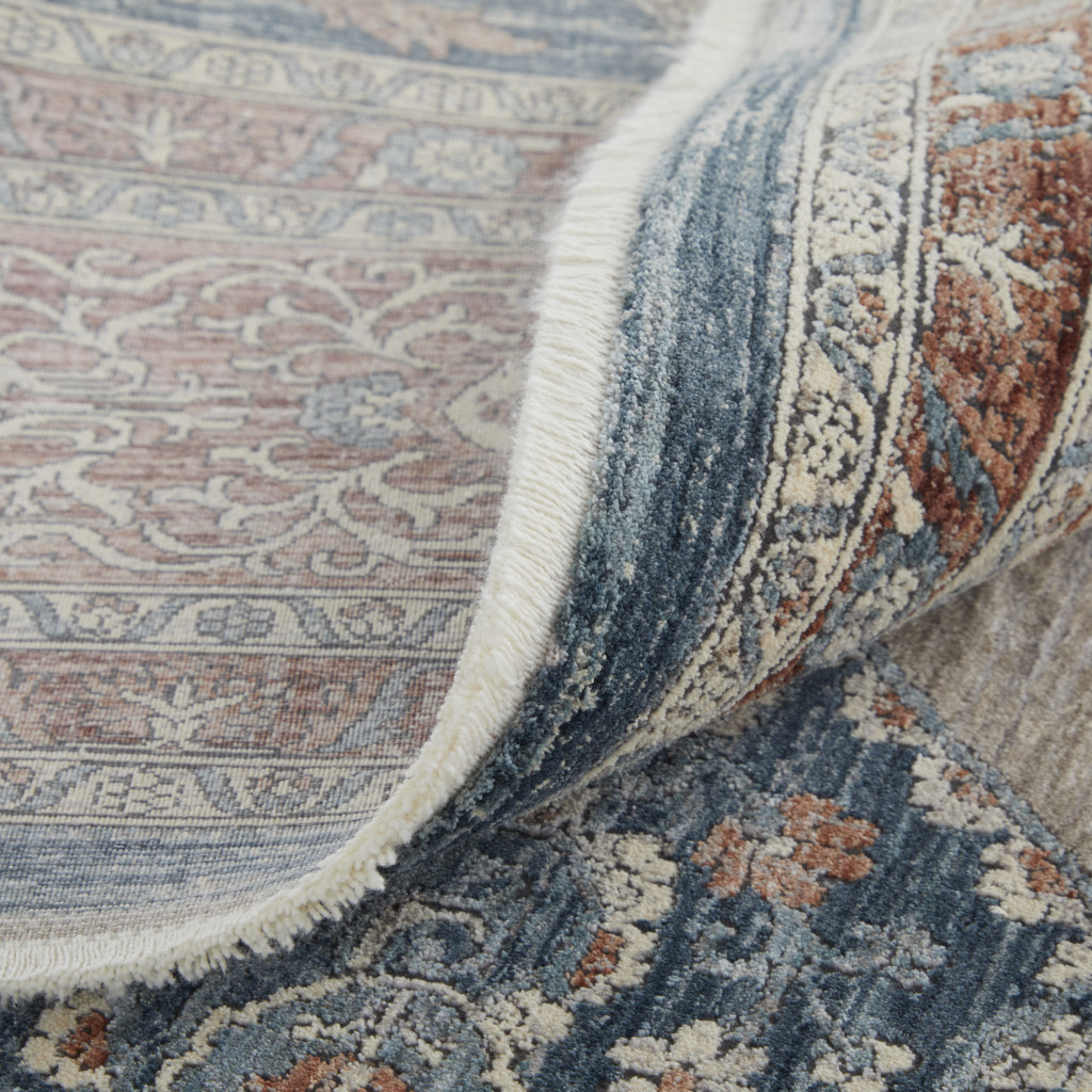 12" Gray Red And Blue Floral Power Loom Runner Rug