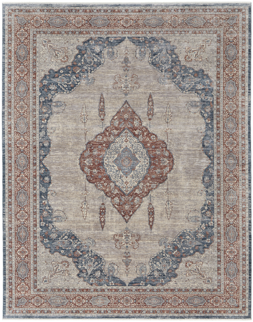 2" X 3" Blue and Gray Floral Power Loom Area Rug