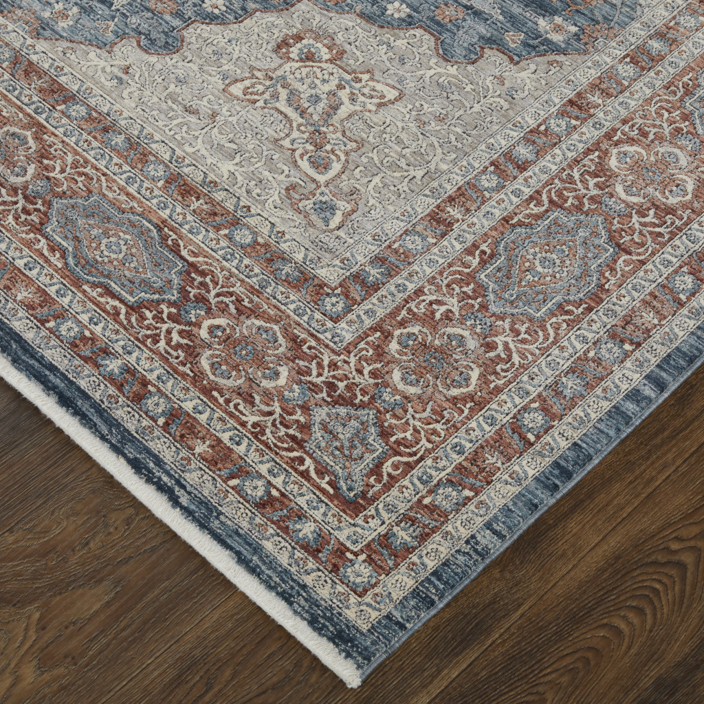 2" X 3" Blue and Gray Floral Power Loom Area Rug