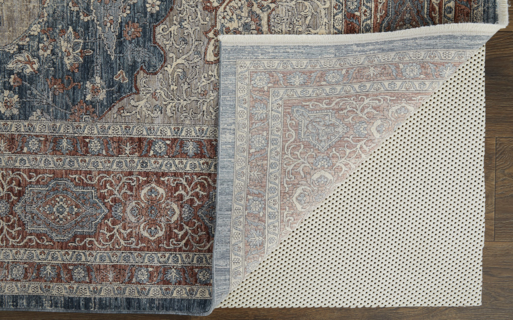 2" X 3" Blue and Gray Floral Power Loom Area Rug