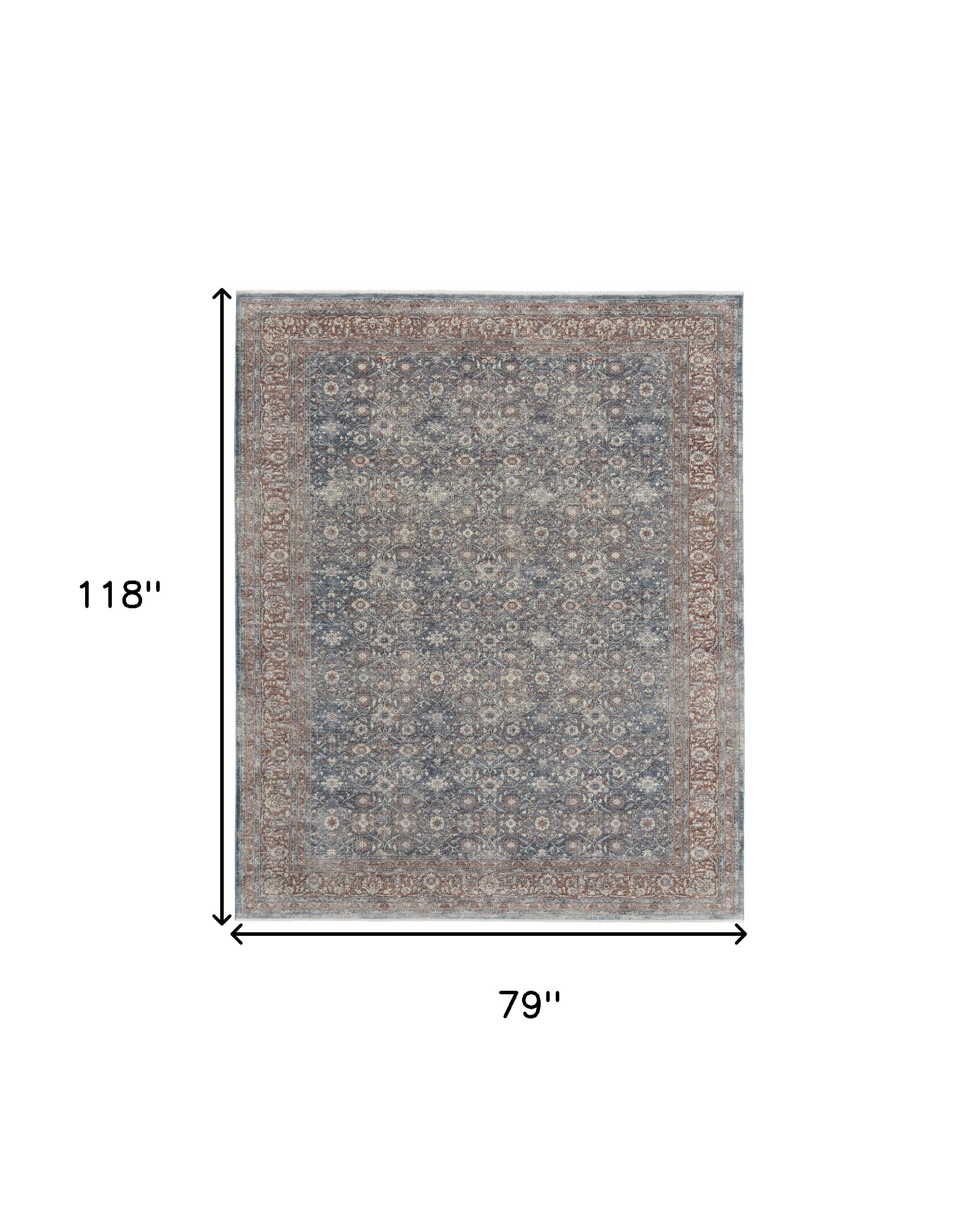 7" X 10" Blue And Red Floral Power Loom Stain Resistant Area Rug