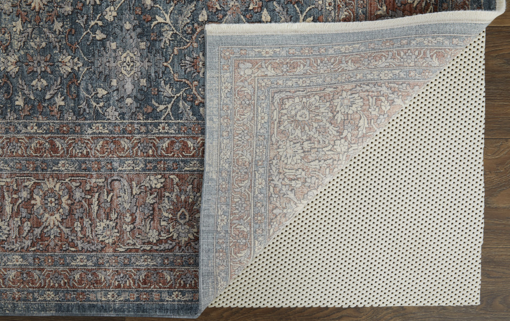 7" X 10" Blue And Red Floral Power Loom Stain Resistant Area Rug