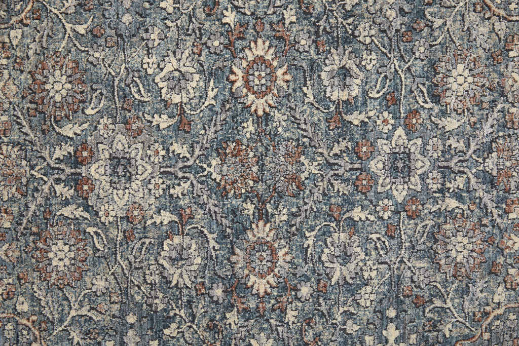 12" Blue And Red Floral Power Loom Runner Rug