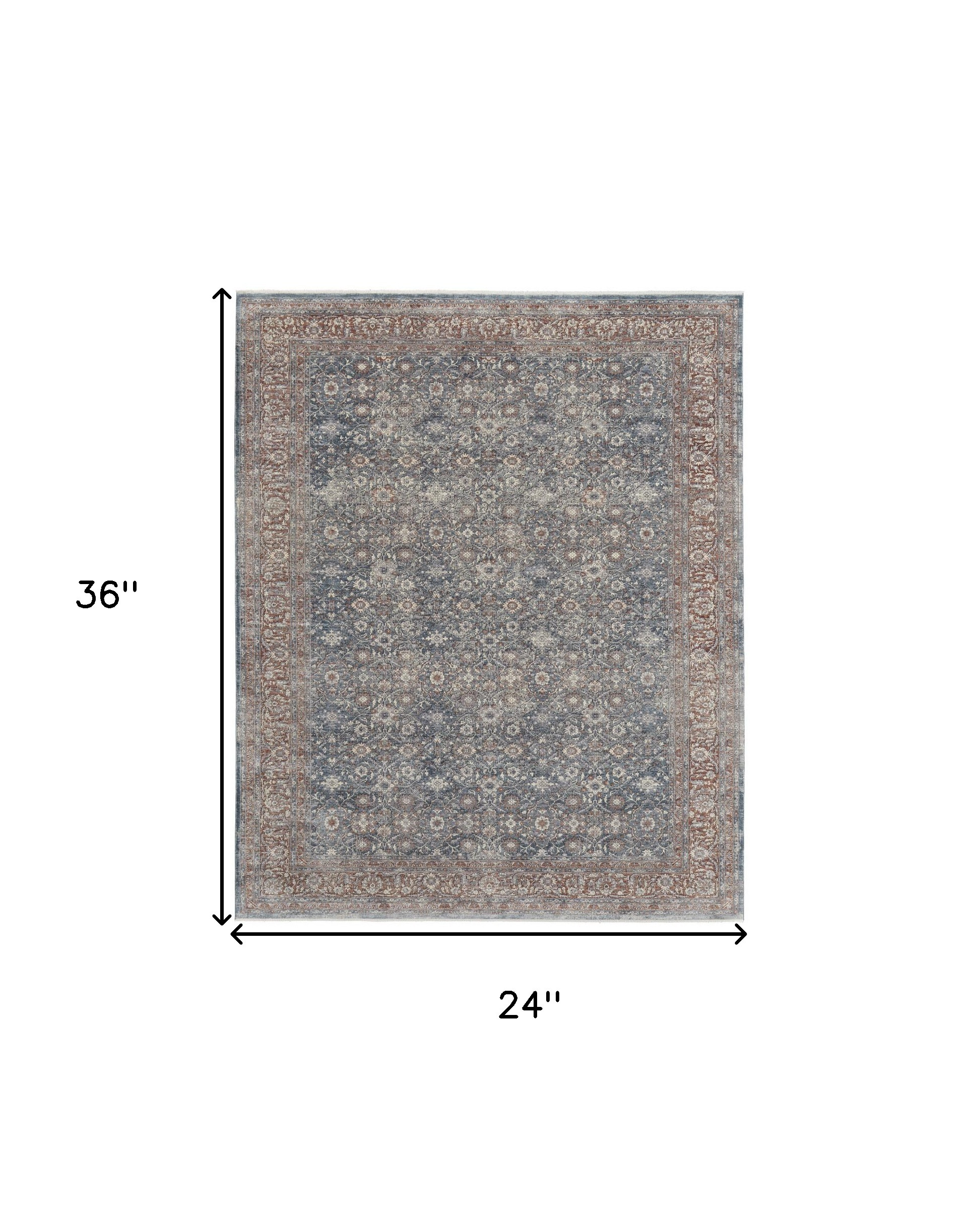 2" X 3" Blue and Beige Floral Power Loom Area Rug