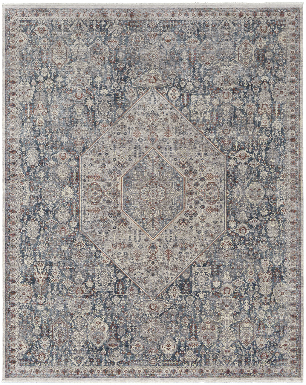 10' X 13' Blue And Ivory Floral Power Loom Stain Resistant Area Rug-514477-1