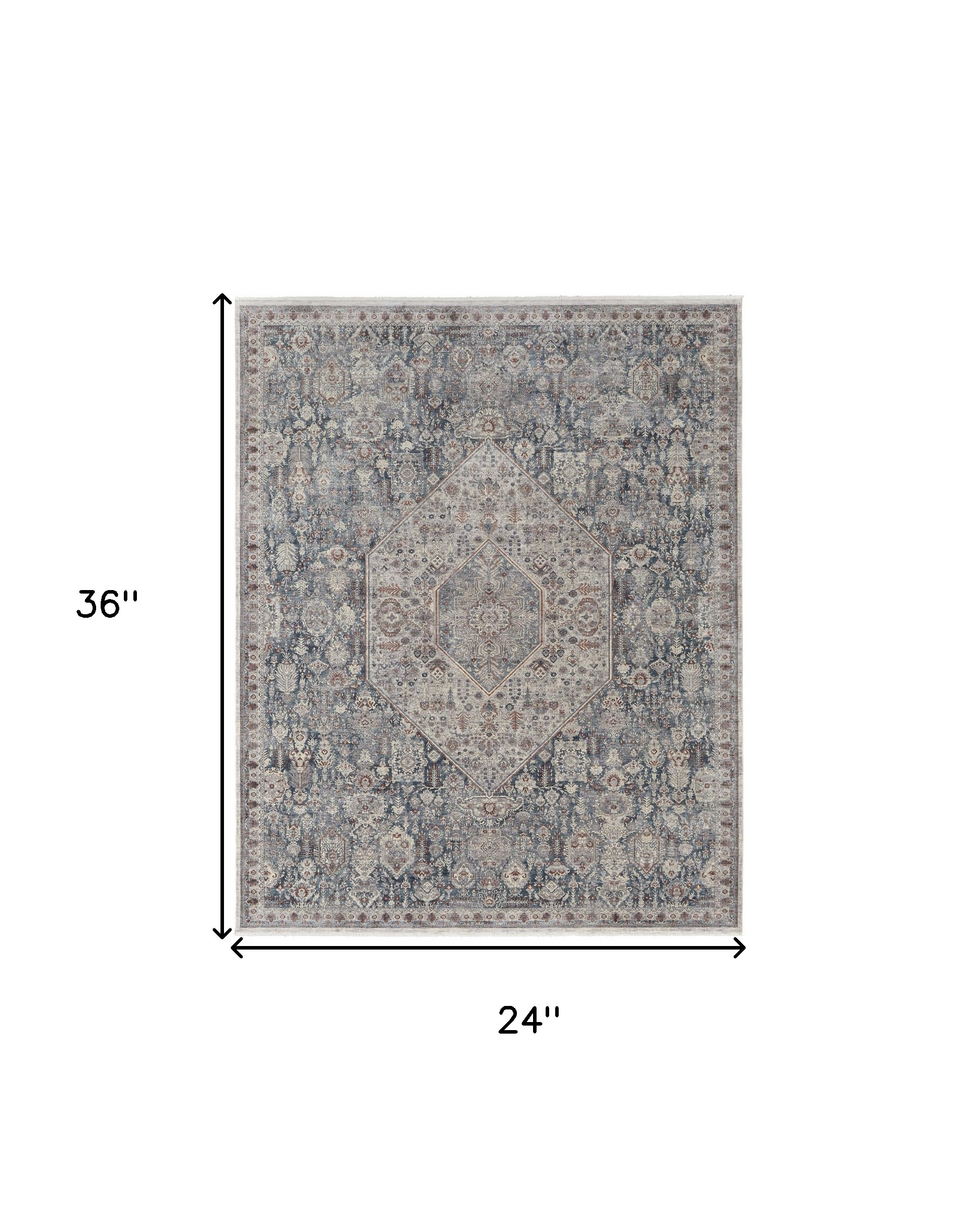 2" X 3" Blue and Ivory Floral Power Loom Area Rug