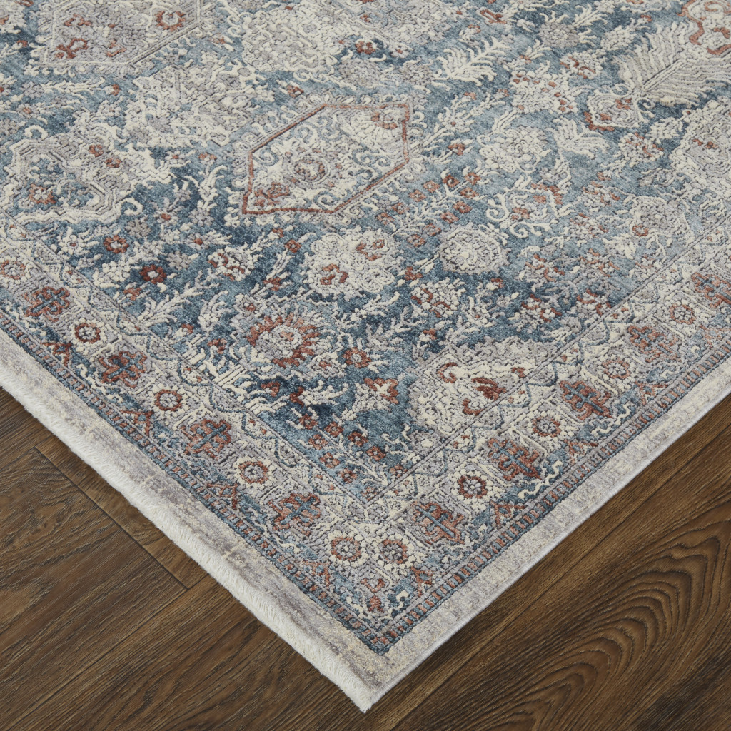 2" X 3" Blue and Ivory Floral Power Loom Area Rug