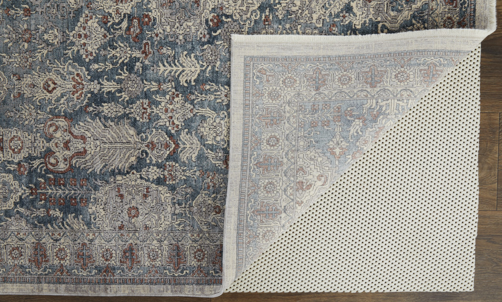 2" X 3" Blue and Ivory Floral Power Loom Area Rug