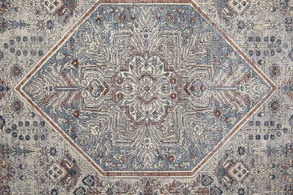 2" X 3" Blue and Ivory Floral Power Loom Area Rug