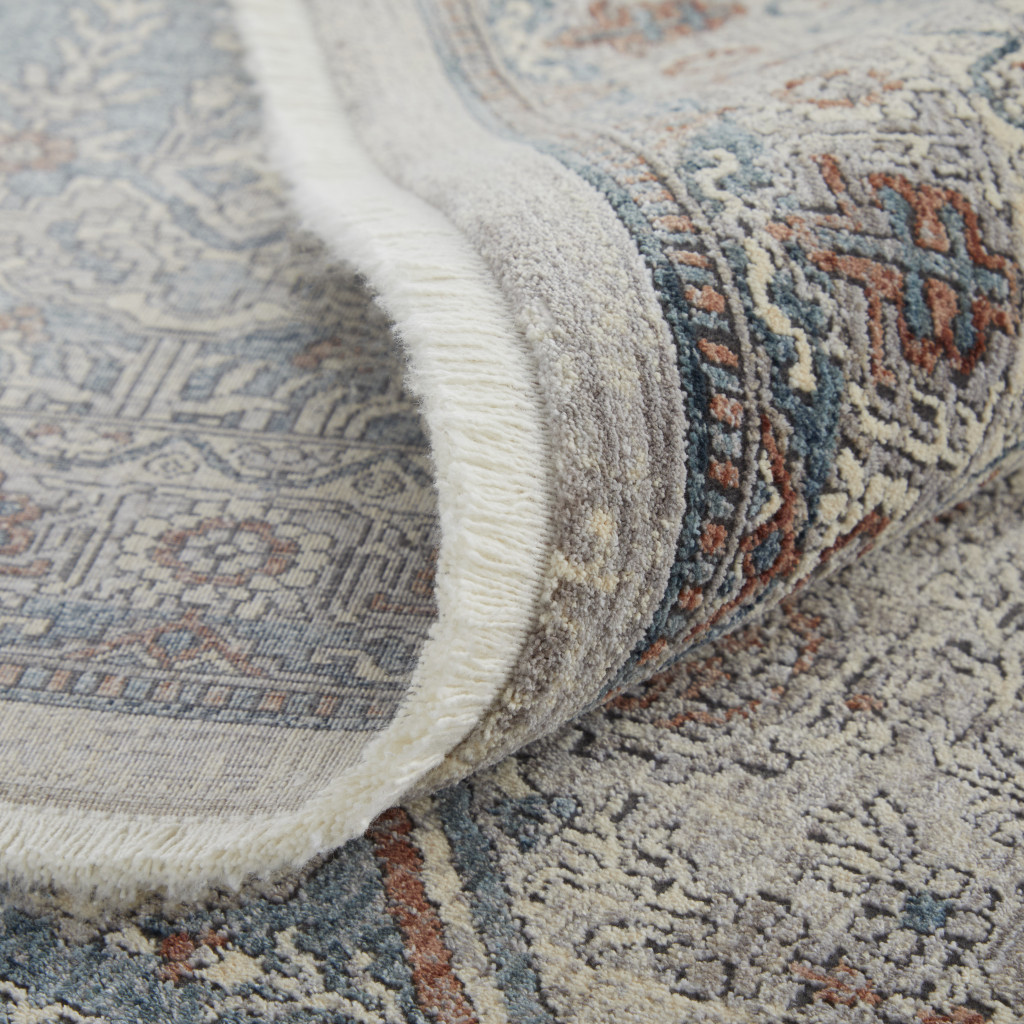 2" X 3" Blue and Ivory Floral Power Loom Area Rug
