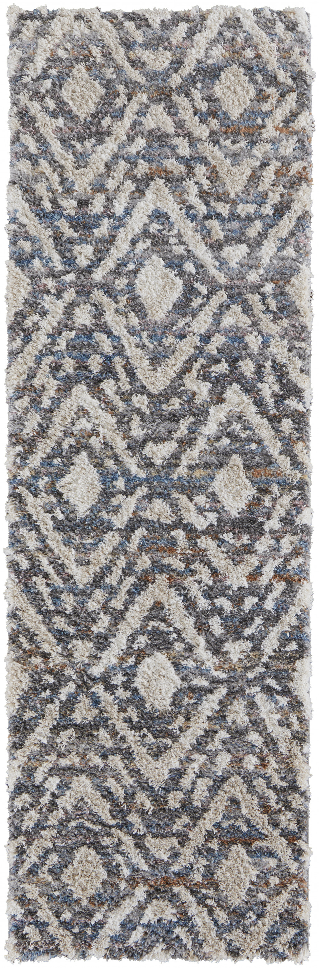 8 Ivory gray And Taupe geometric Power Loom Stain Resistant Runner Rug