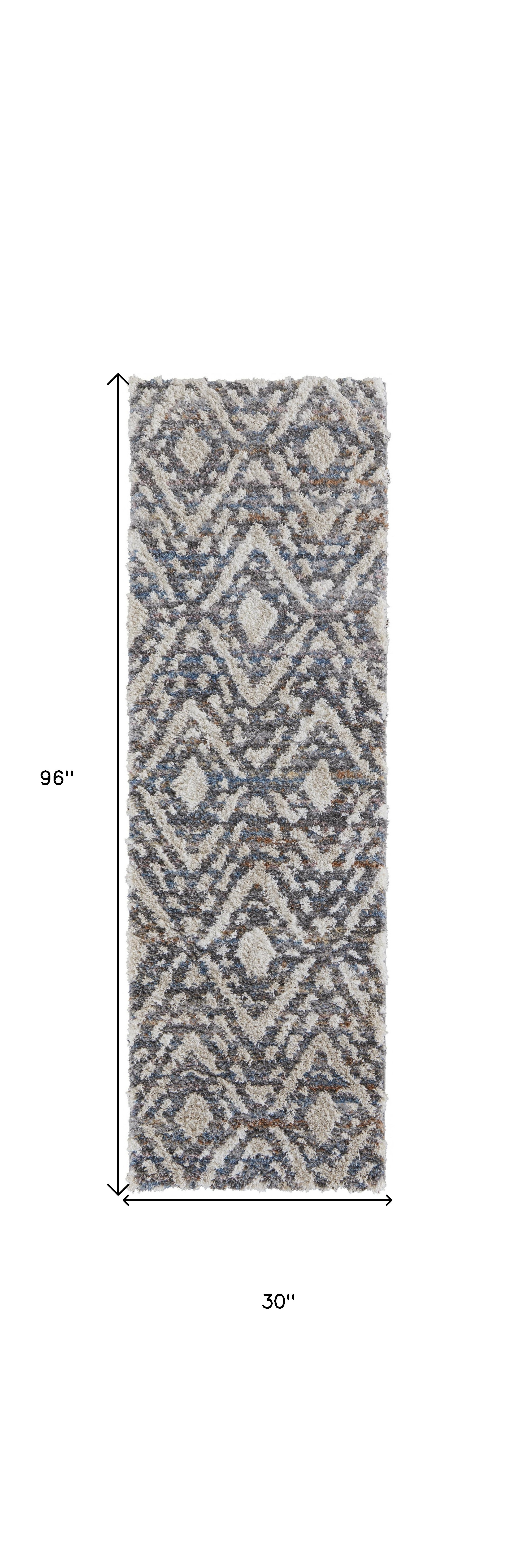 8" Ivory Gray And Taupe Geometric Power Loom Stain Resistant Runner Rug