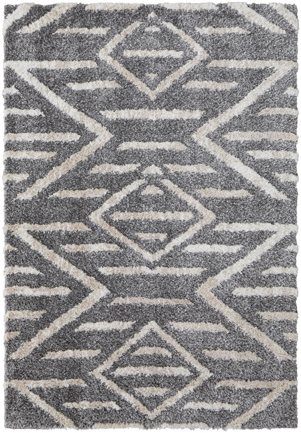 4 X 6 gray And Ivory geometric Power Loom Stain Resistant Area Rug