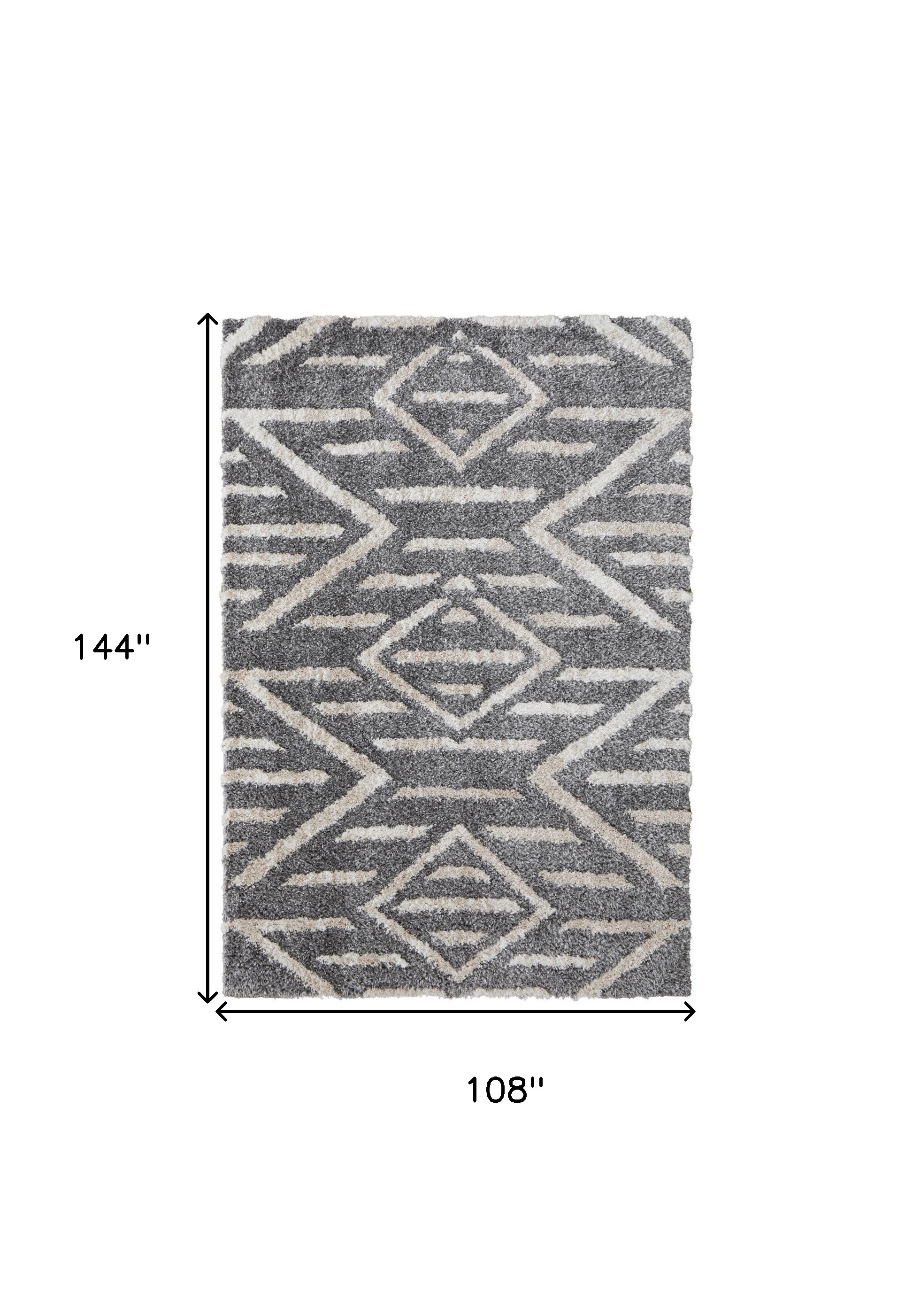 9" X 12" Gray And Ivory Geometric Power Loom Stain Resistant Area Rug