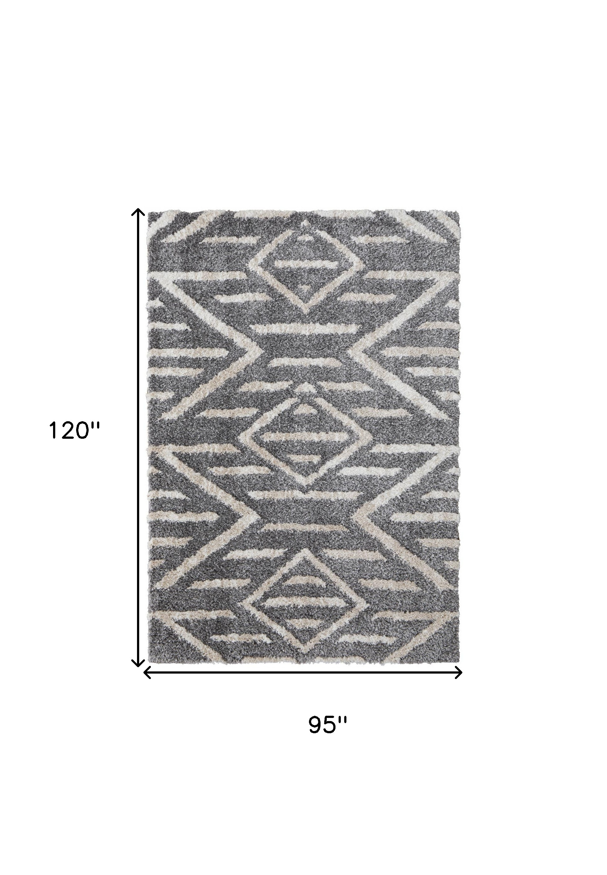 8" X 10" Gray and Ivory Geometric Power Loom Area Rug