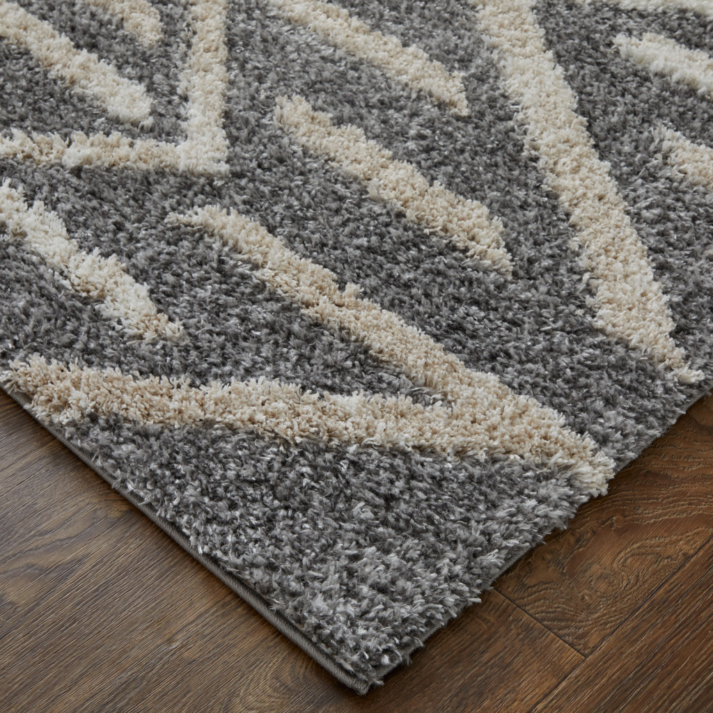 8" X 10" Gray and Ivory Geometric Power Loom Area Rug