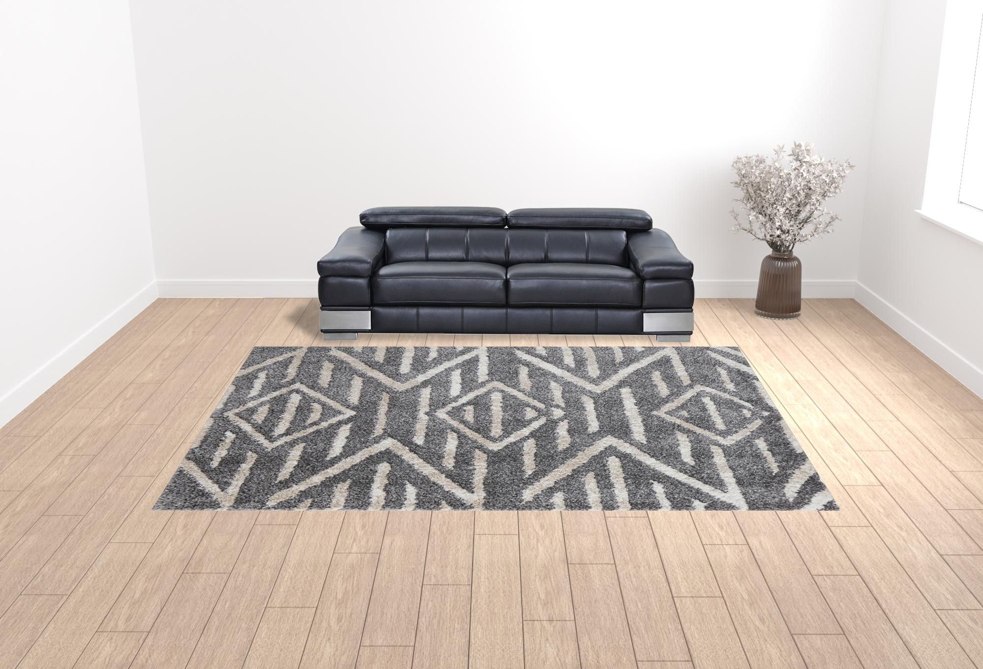 10 X 14 gray And Ivory geometric Power Loom Stain Resistant Area Rug