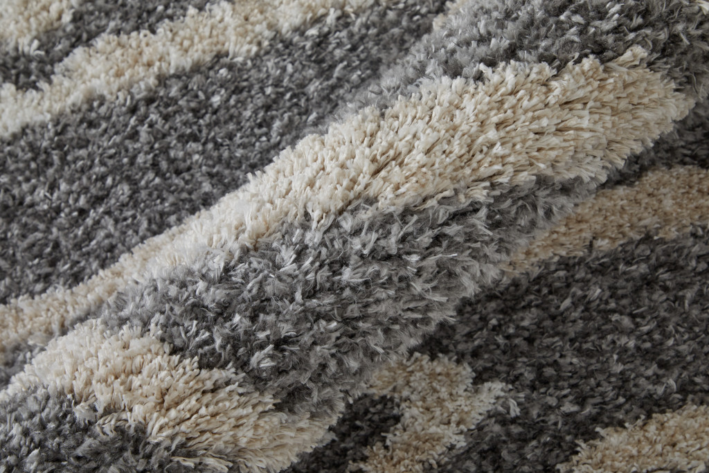 8" Gray And Ivory Geometric Power Loom Stain Resistant Runner Rug