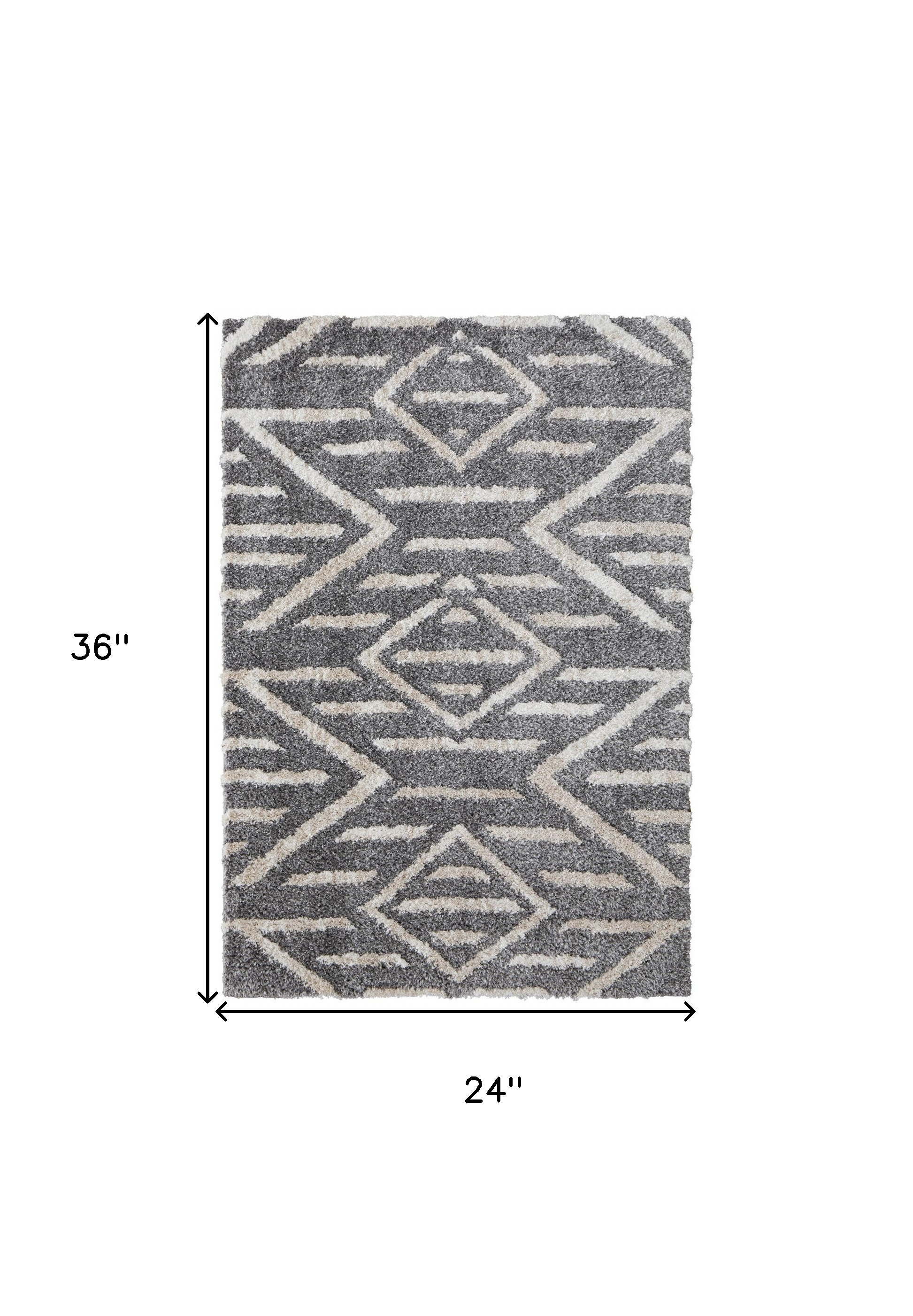 2" X 3" Gray And Ivory Geometric Power Loom Stain Resistant Area Rug