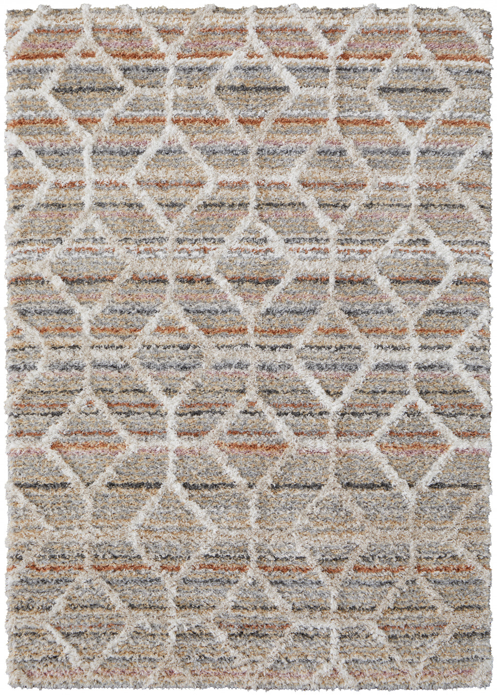 5 X 8 Tan Taupe And Ivory geometric Power Loom Stain Resistant Area Rug