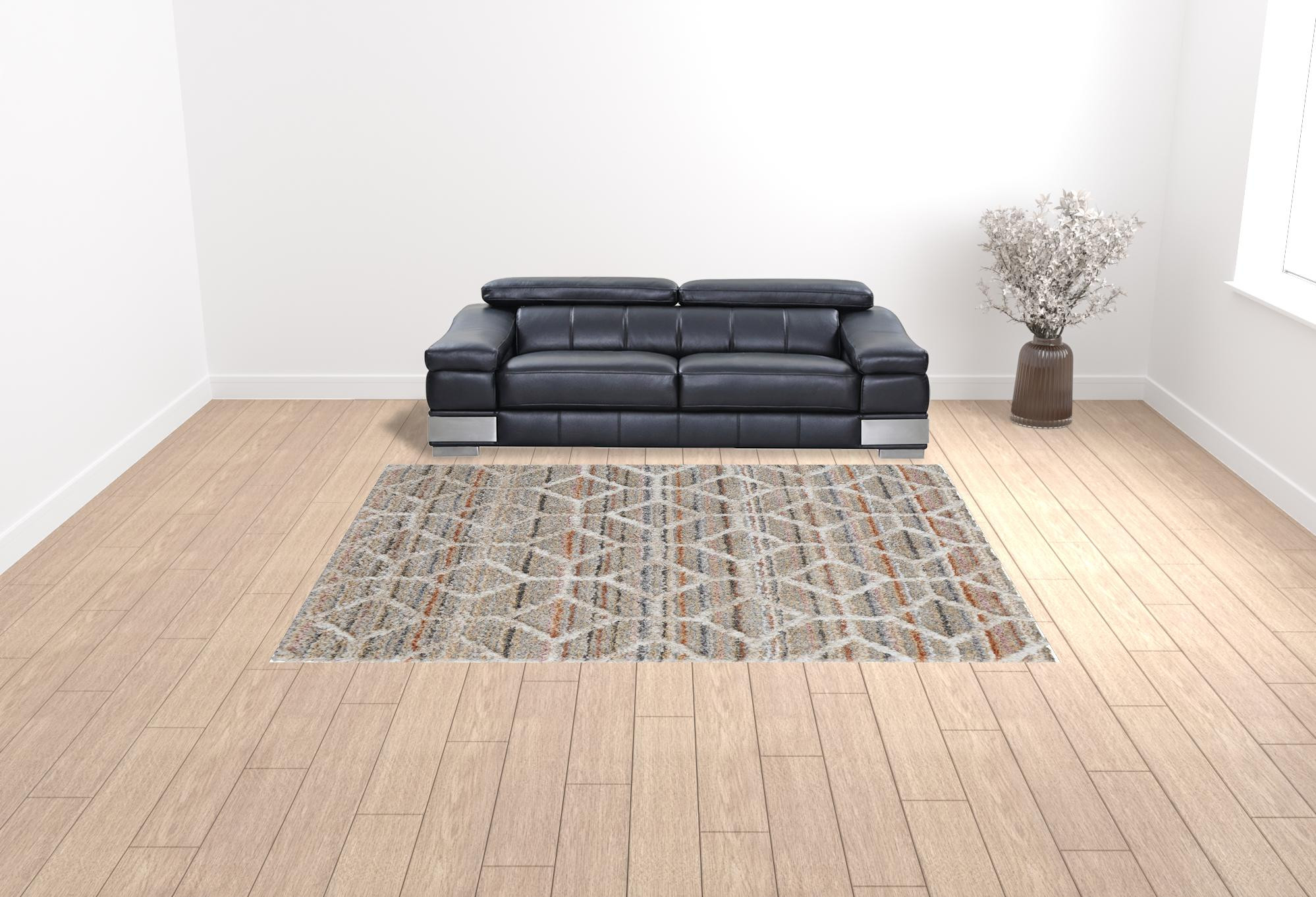 9" X 12" Tan Taupe And Ivory Geometric Power Loom Stain Resistant Area Rug
