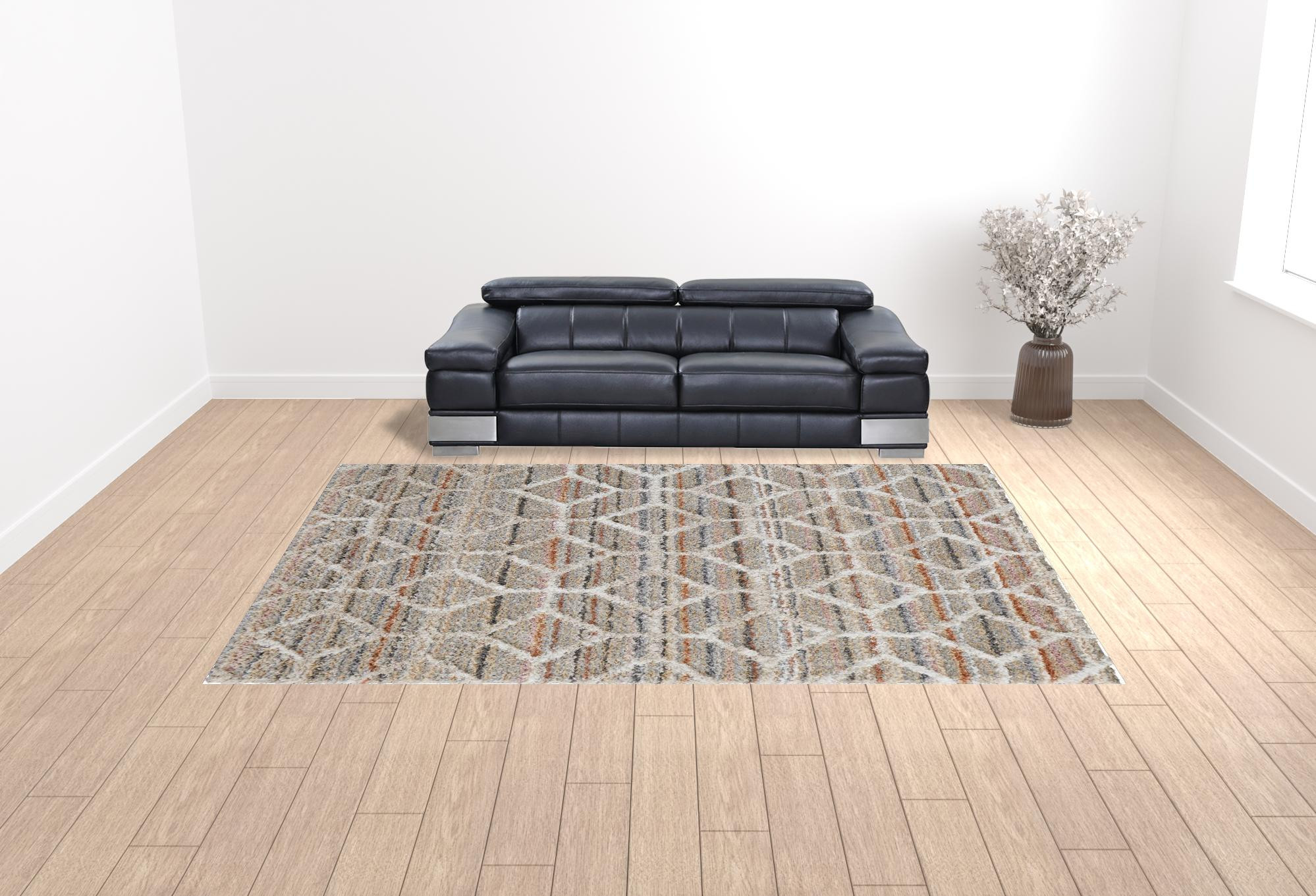10" X 14" Tan Taupe And Ivory Geometric Power Loom Stain Resistant Area Rug