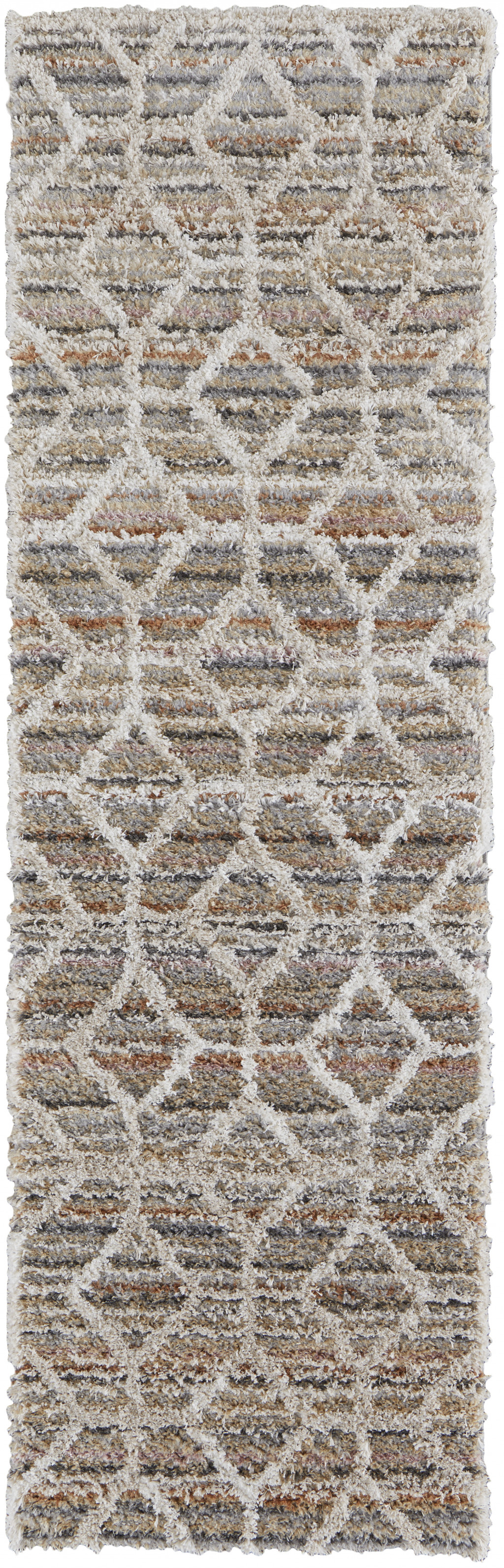 8 Tan Taupe And Ivory geometric Power Loom Stain Resistant Runner Rug