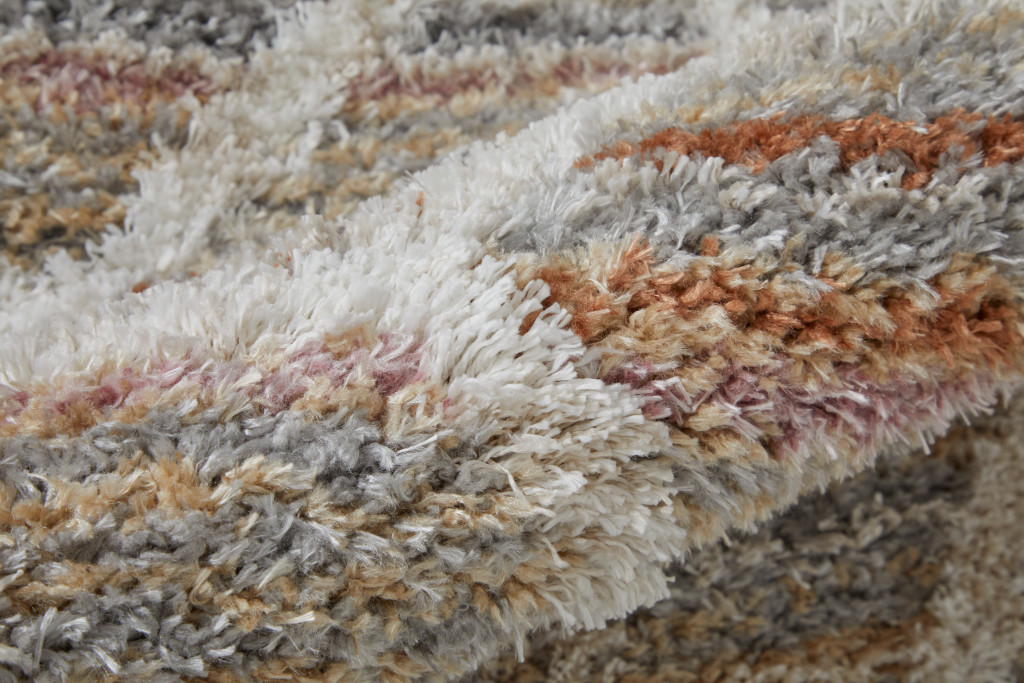 8" Tan Taupe And Ivory Geometric Power Loom Stain Resistant Runner Rug