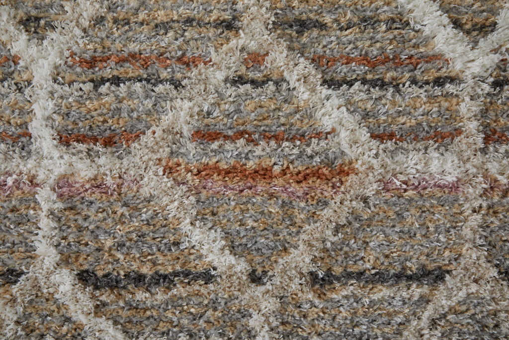 8" Tan Taupe And Ivory Geometric Power Loom Stain Resistant Runner Rug