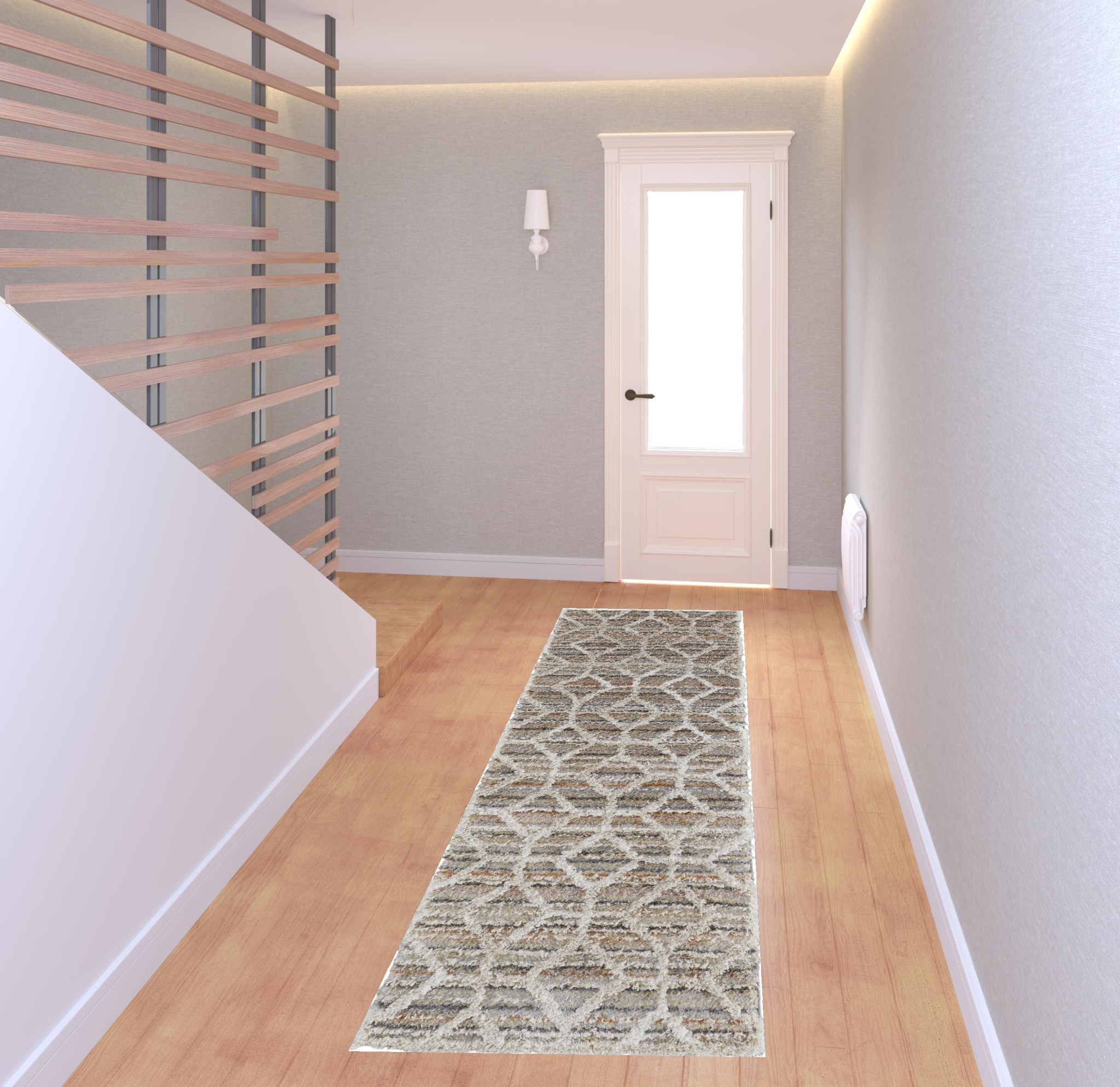 8 Tan Taupe And Ivory geometric Power Loom Stain Resistant Runner Rug