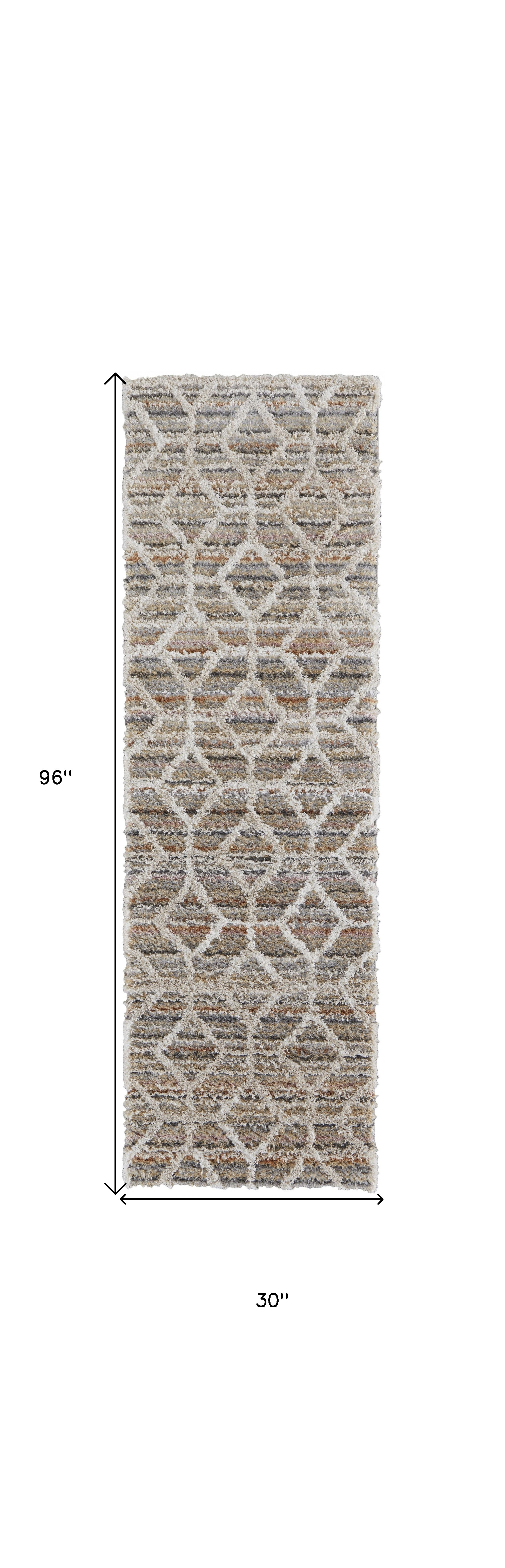 8" Tan Taupe And Ivory Geometric Power Loom Stain Resistant Runner Rug