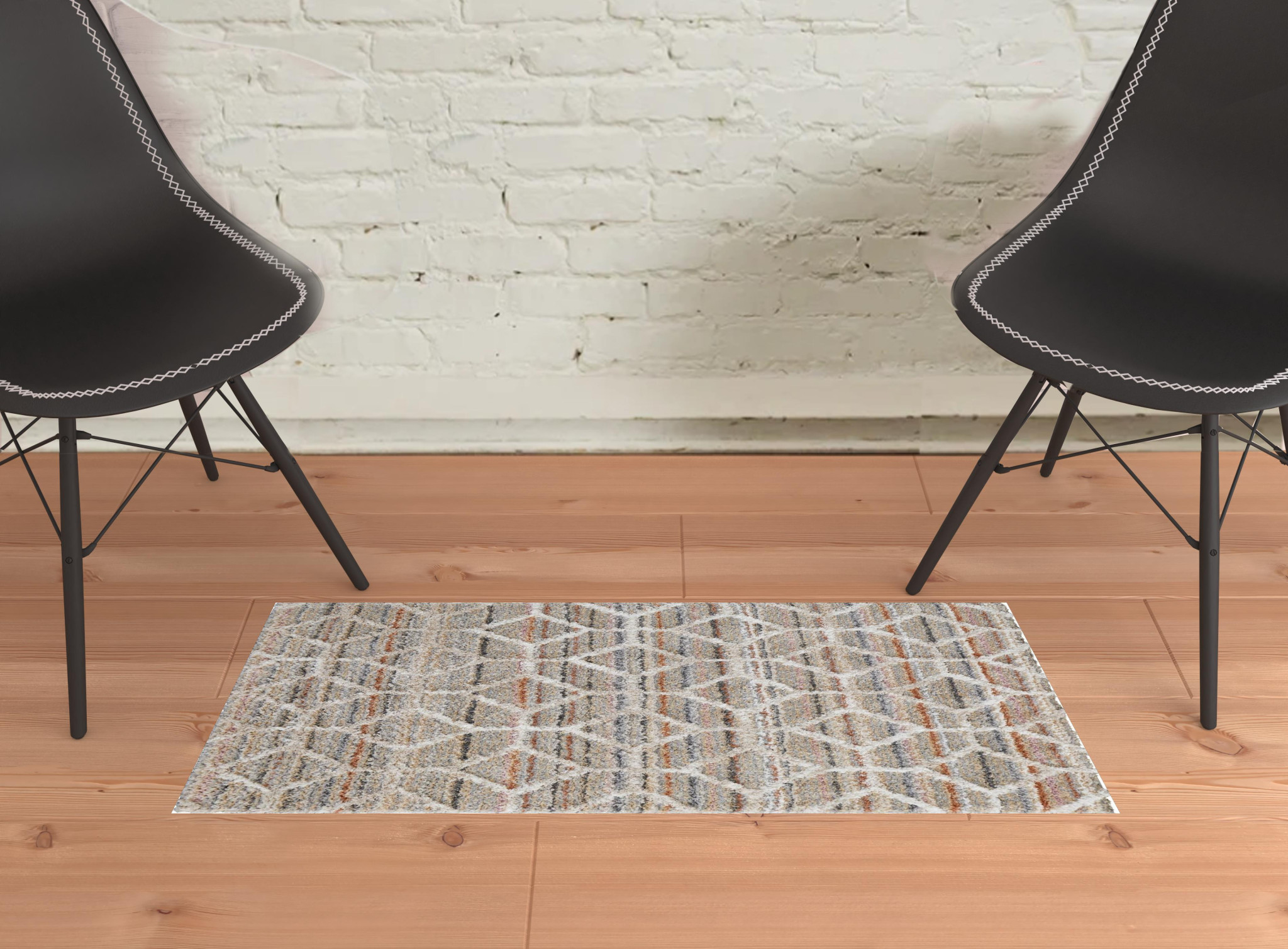 2" X 3" Tan Taupe And Ivory Geometric Power Loom Stain Resistant Area Rug