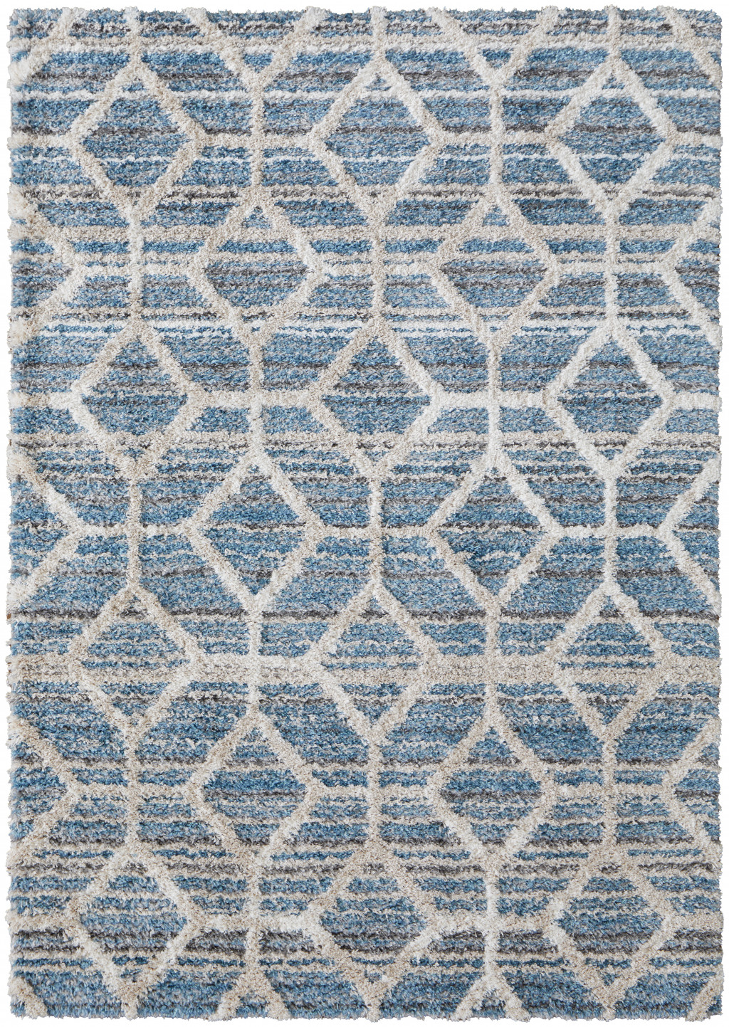 5 X 8 Blue And Ivory geometric Power Loom Stain Resistant Area Rug