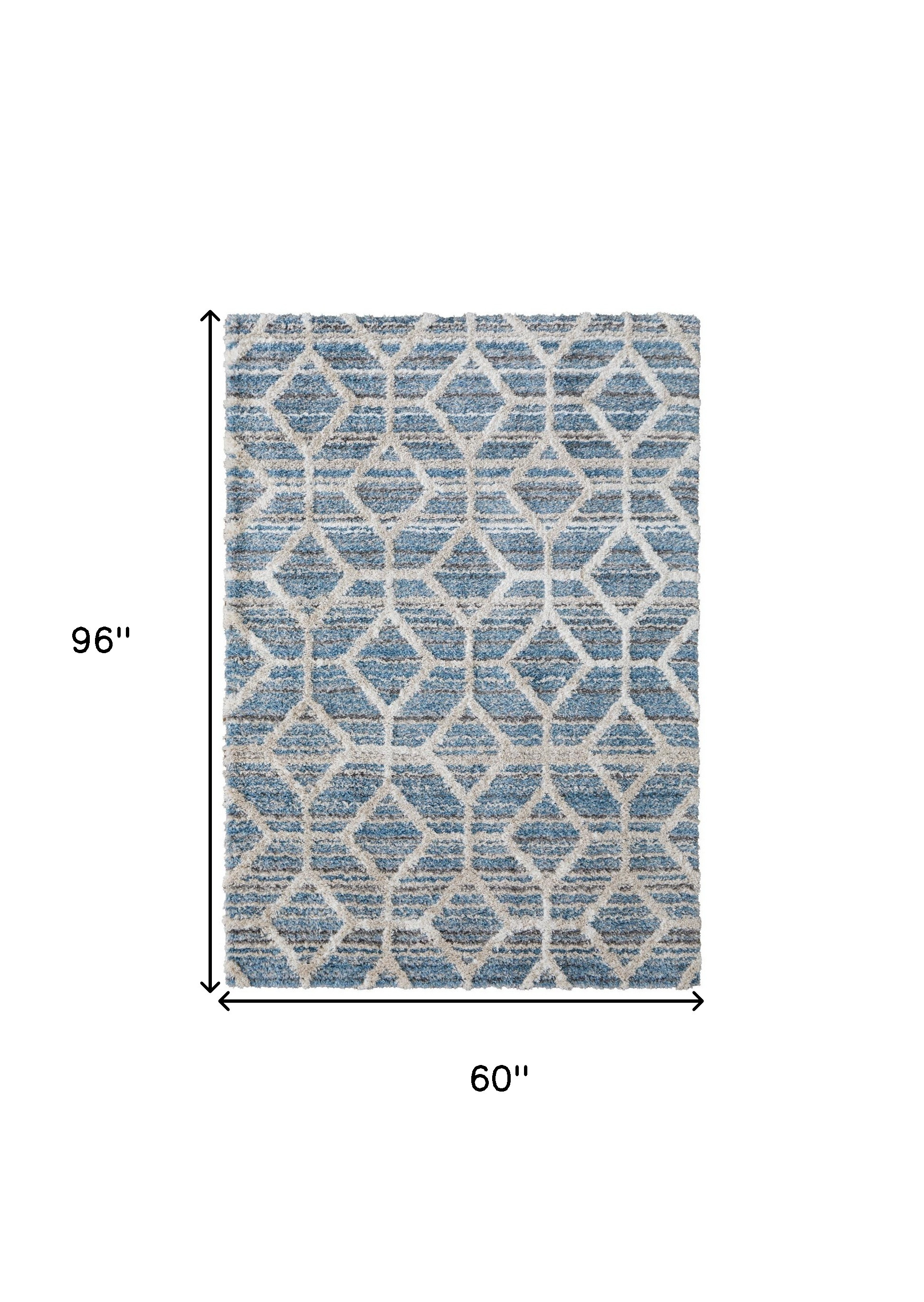 5" X 8" Blue And Ivory Geometric Power Loom Stain Resistant Area Rug
