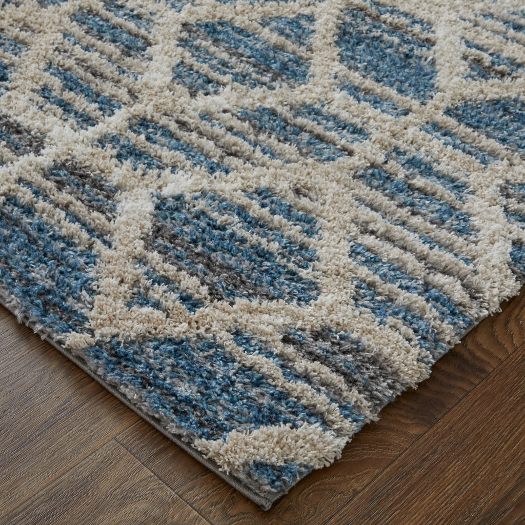 5 X 8 Blue And Ivory geometric Power Loom Stain Resistant Area Rug