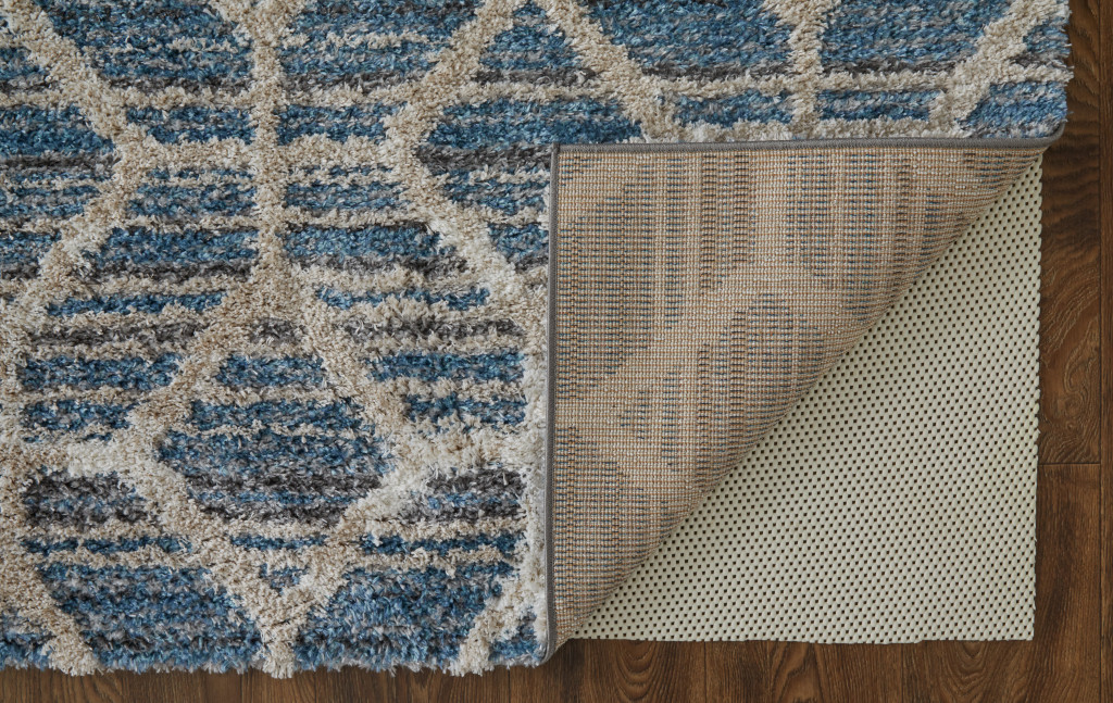 5" X 8" Blue And Ivory Geometric Power Loom Stain Resistant Area Rug