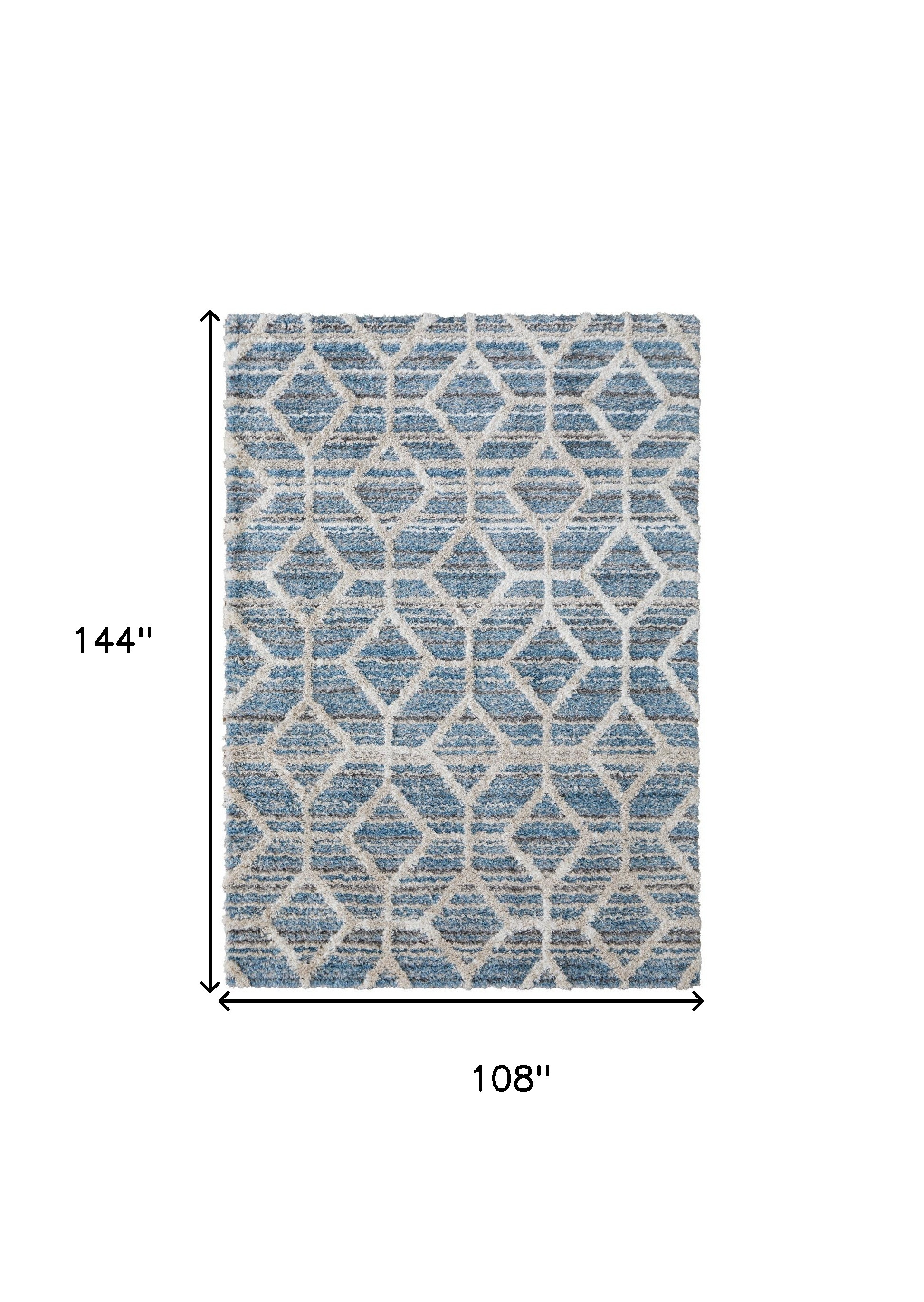 9" X 12" Blue And Ivory Geometric Power Loom Stain Resistant Area Rug