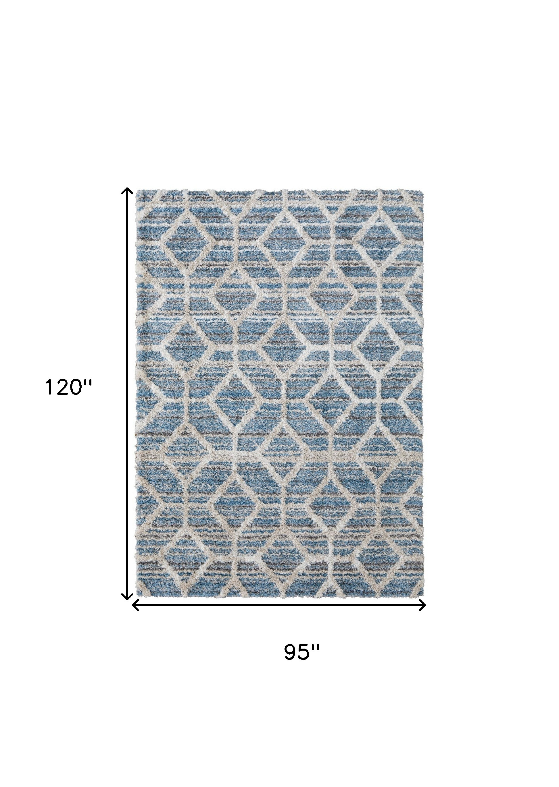 8" X 10" Blue and Ivory Geometric Power Loom Area Rug