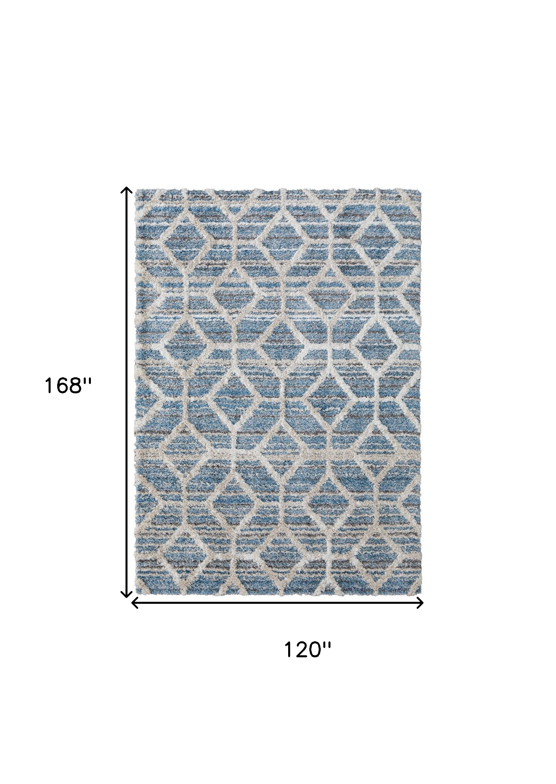 10" X 14" Blue And Ivory Geometric Power Loom Stain Resistant Area Rug
