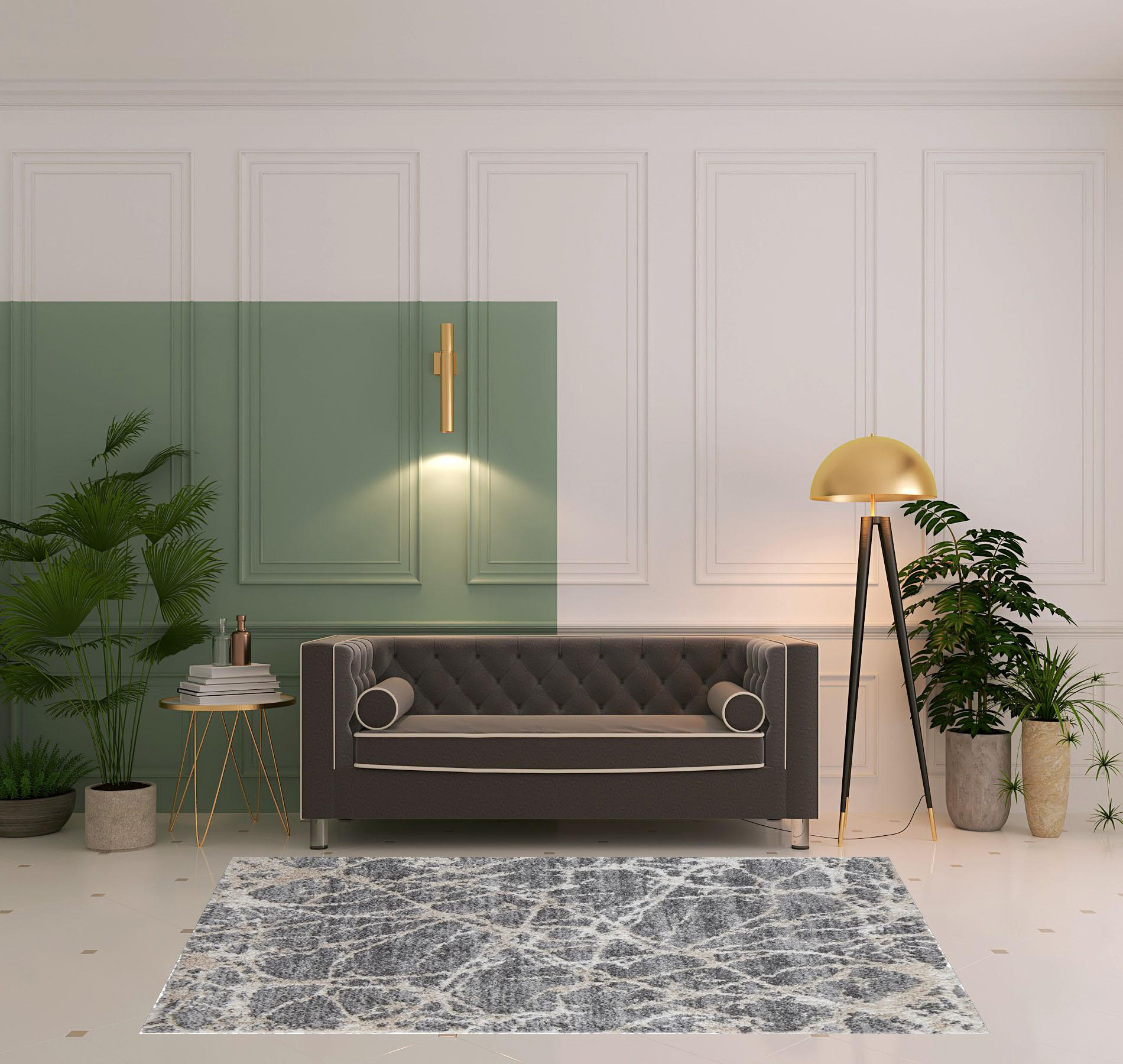 5" X 8" Gray And Ivory Abstract Power Loom Stain Resistant Area Rug