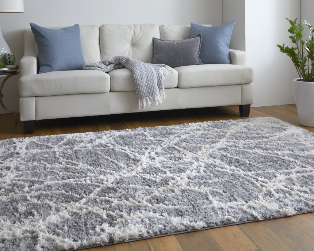 8" X 10" Gray and Ivory Abstract Power Loom Area Rug