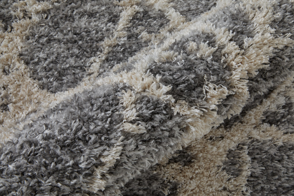 8" Gray And Ivory Abstract Power Loom Stain Resistant Runner Rug