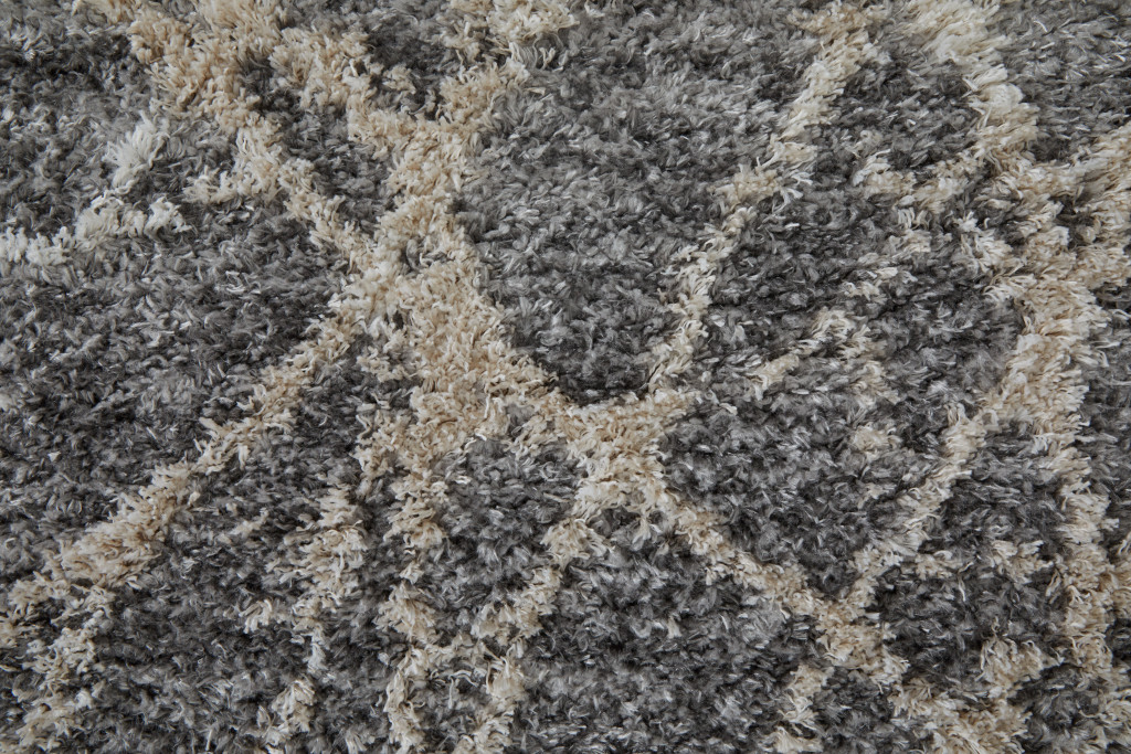 8" Gray And Ivory Abstract Power Loom Stain Resistant Runner Rug