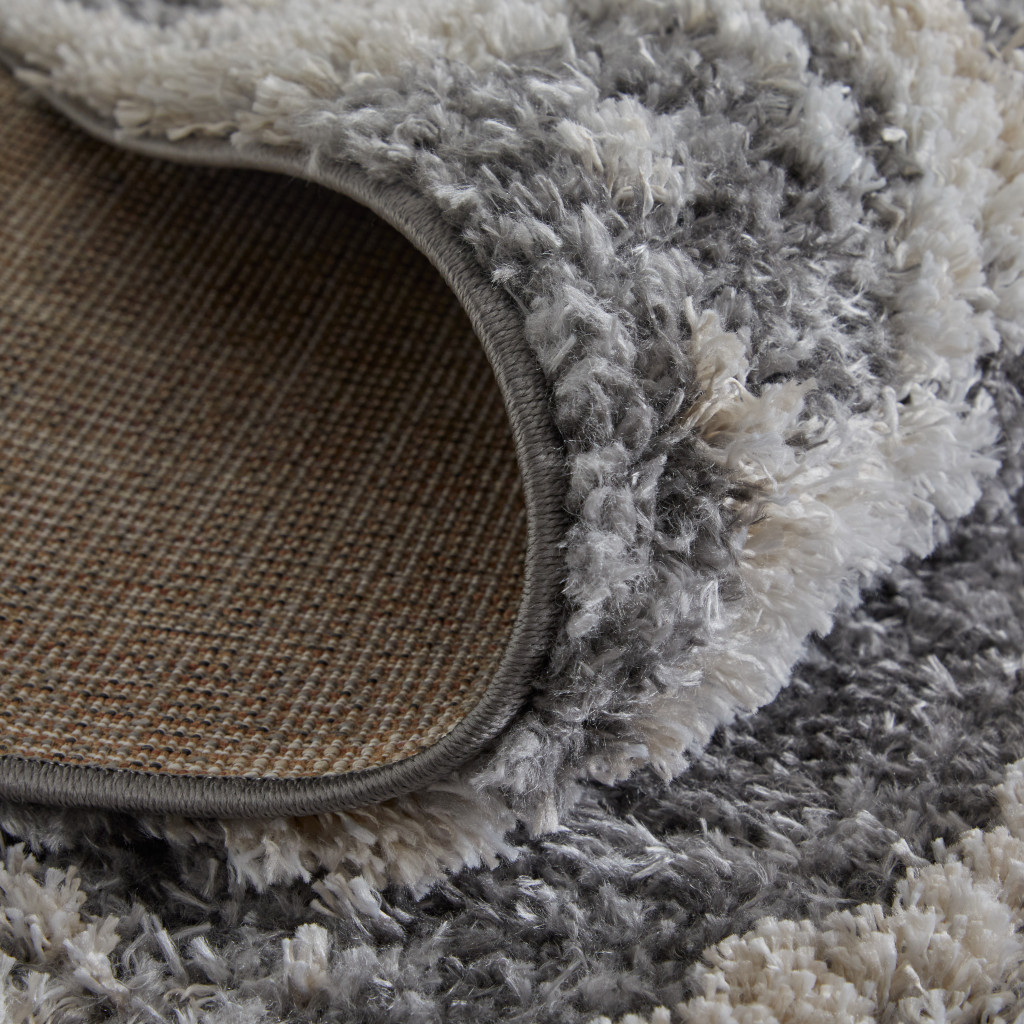 8" Gray And Ivory Abstract Power Loom Stain Resistant Runner Rug