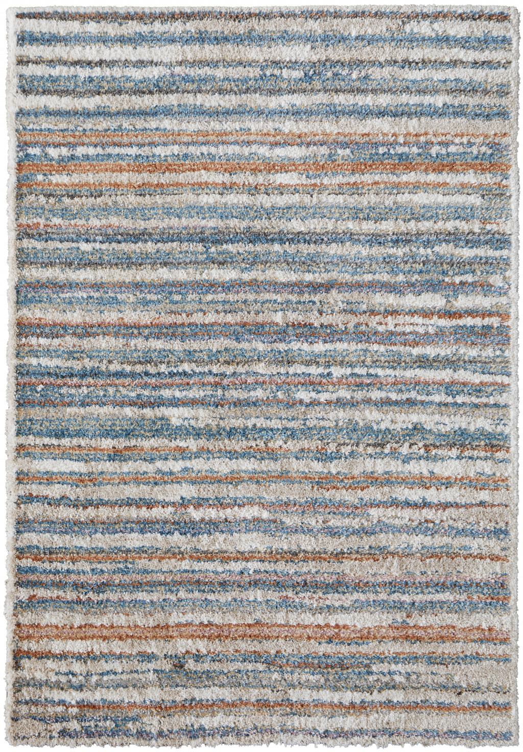 5' X 8' Ivory Blue And Orange Striped Power Loom Stain Resistant Area Rug-514528-1