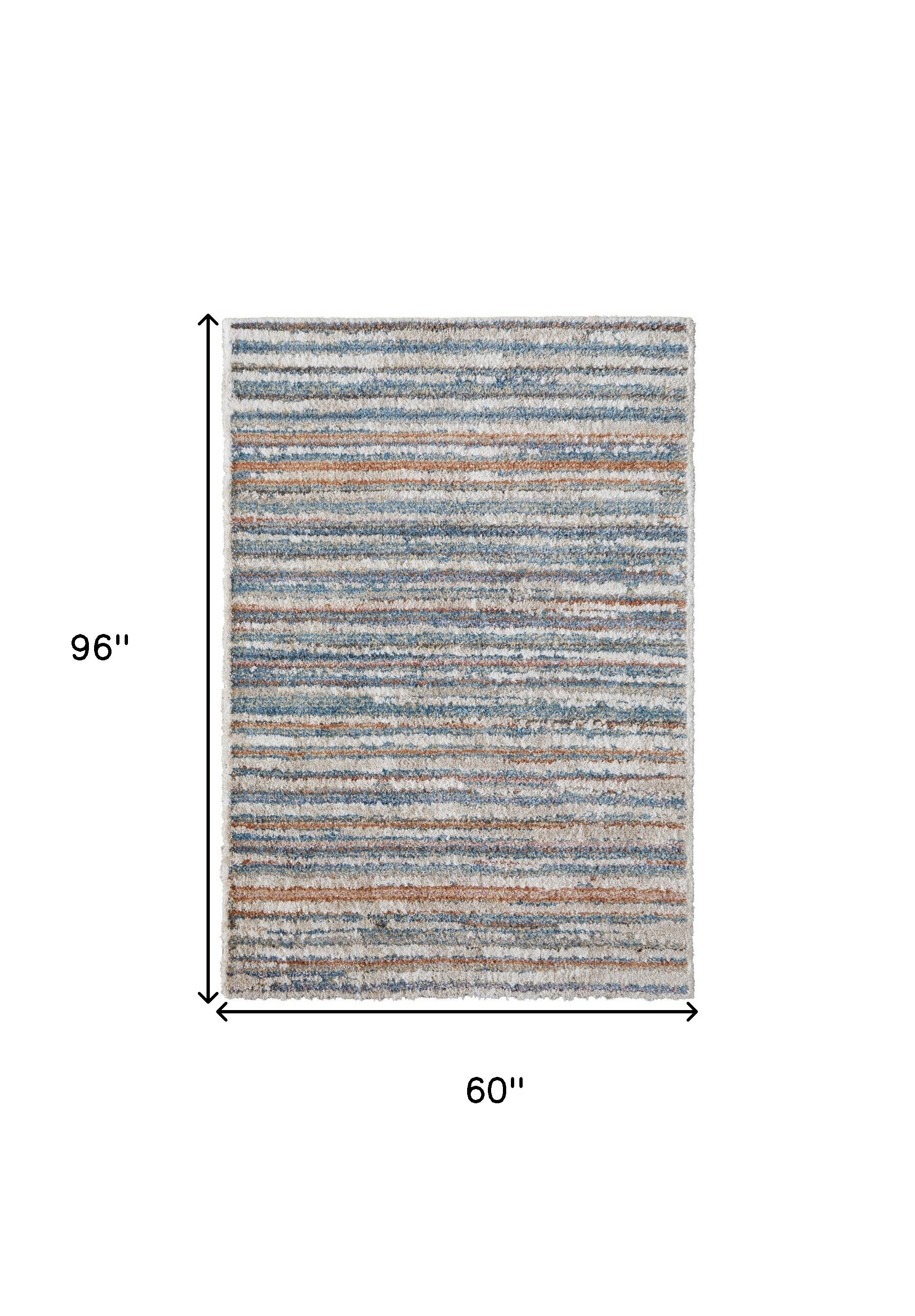 5" X 8" Ivory Blue And Orange Striped Power Loom Stain Resistant Area Rug