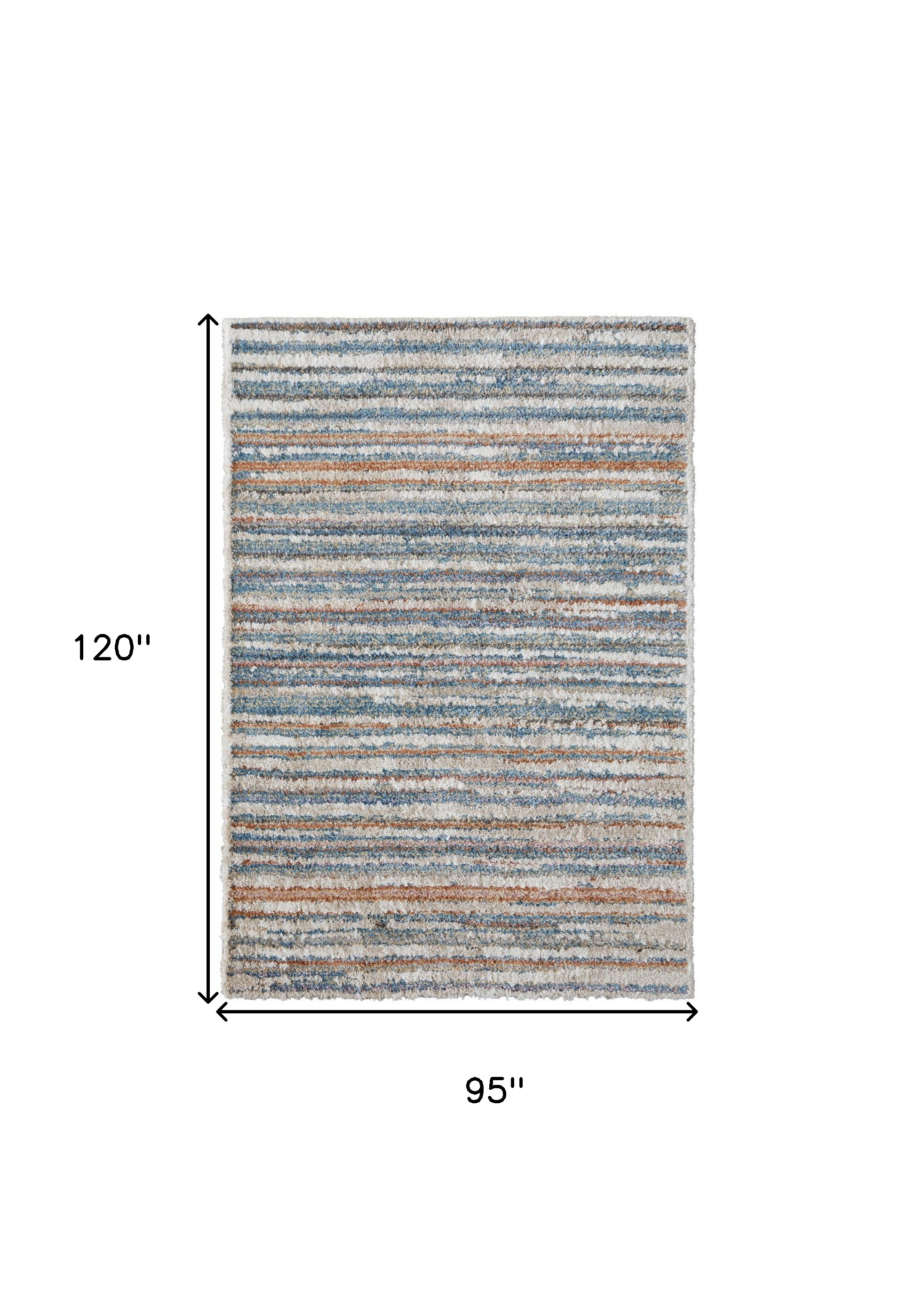 8" X 10" Ivory and Blue Striped Power Loom Area Rug